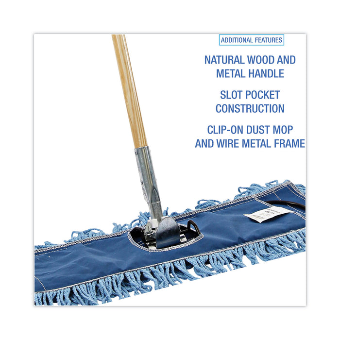 Boardwalk® Dry Mopping Kit, 24 x 5 Blue Synthetic Head, 60" Natural Wood/Metal Handle