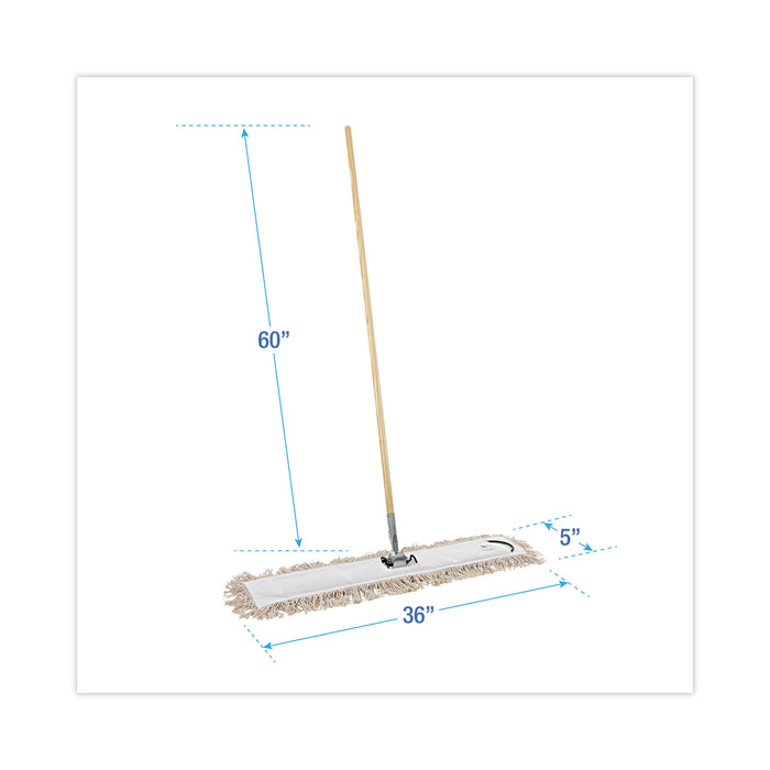 Boardwalk® Cotton Dry Mopping Kit, 36 x 5 Natural Cotton Head, 60" Natural Wood Handle