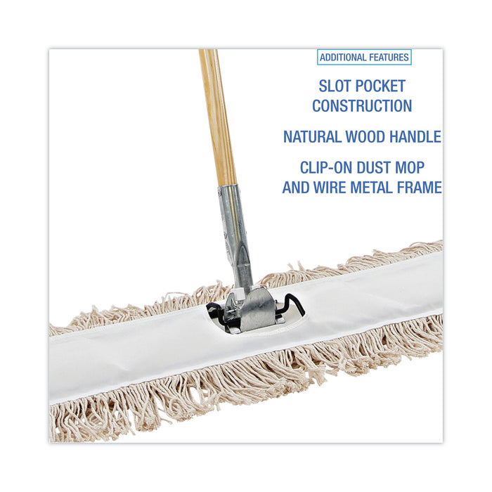 Boardwalk® Cotton Dry Mopping Kit, 36 x 5 Natural Cotton Head, 60" Natural Wood Handle