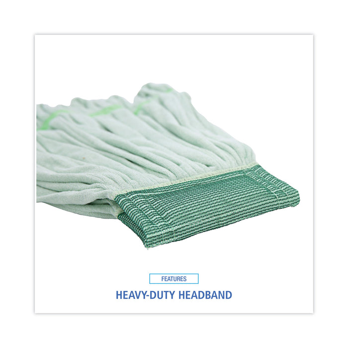 Boardwalk® Microfiber Looped-End Wet Mop Heads, Medium, Green, 12/Carton