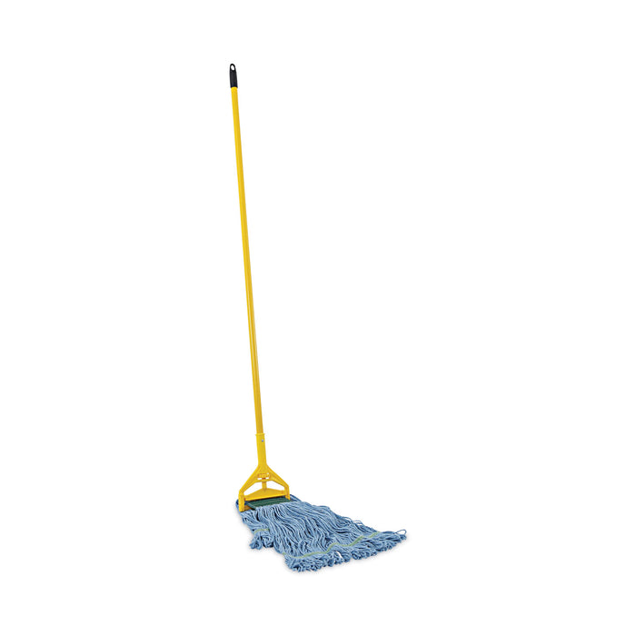 Boardwalk® Looped End Mop Kit, Medium Blue Cotton/Rayon/Synthetic Head, 60" Yellow Metal/Polypropylene Handle