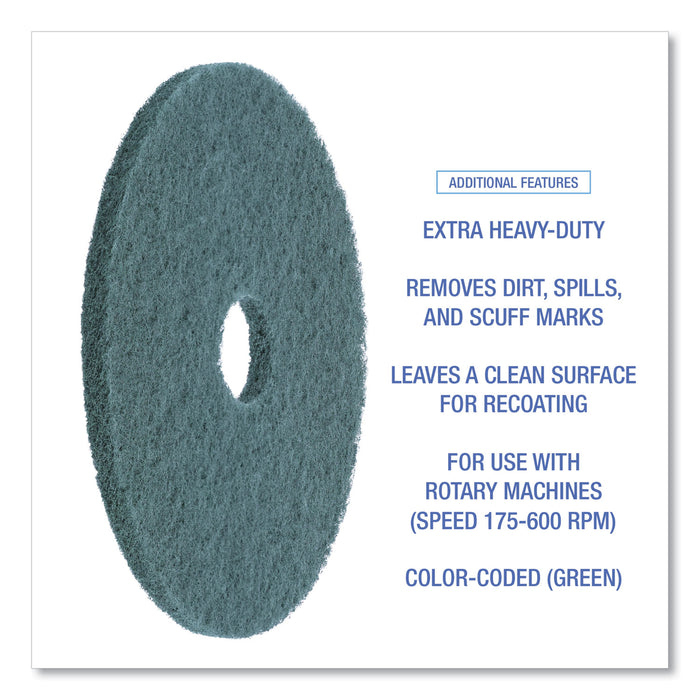 Boardwalk® Heavy-Duty Scrubbing Floor Pads, 17" Diameter, Green, 5/Carton