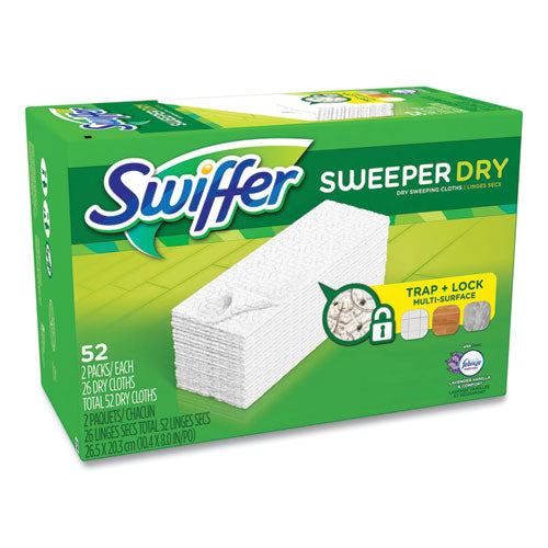 Swiffer® Dry Refill Cloths, 1-Ply, 10.63" x 8", Lavender and Vanilla, White, 52/Box