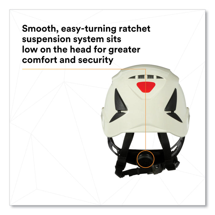 3M™SecureFit X5000 Series Safety Helmet, Vented, 6-Point Pressure Diffusion Ratchet Suspension, White