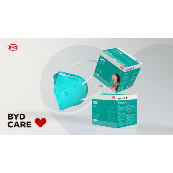 BYD Care Non-Medical Disposable N95 Respirator Face Masks Adult Size, Teal, Box Of 20