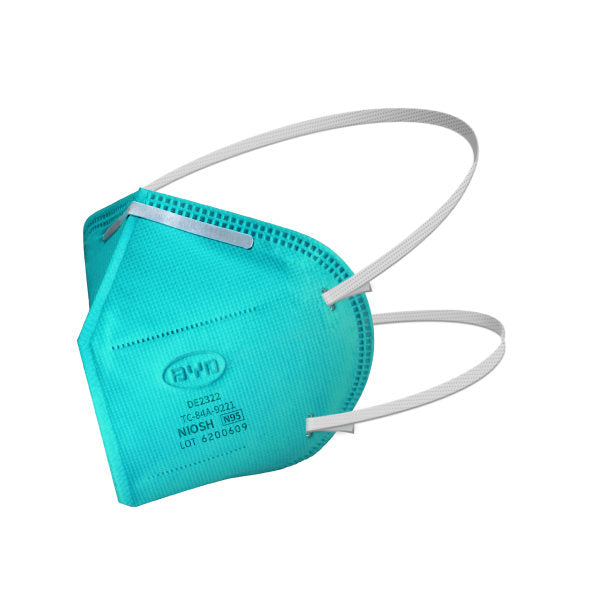 BYD Care Non-Medical Disposable N95 Respirator Face Masks Adult Size, Teal, Box Of 20