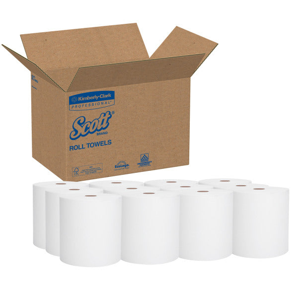 Scott® Hardwound 1-Ply Paper Towels, 60% Recycled, 400 Sheets Per Roll, Pack Of 12 Rolls