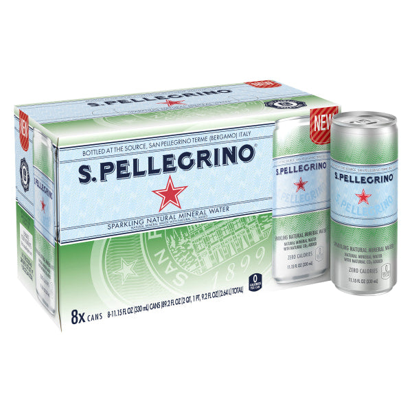 San Pellegrino Sparkling Natural Mineral Water, 11.15 Oz, Pack Of 8 Cans