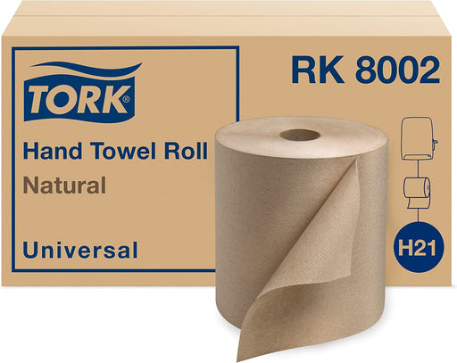 Tork Paper Hand Towel Roll Natural H21, Universal, 100% Recycled Fiber, 6 Rolls X 800 Ft, RK8002